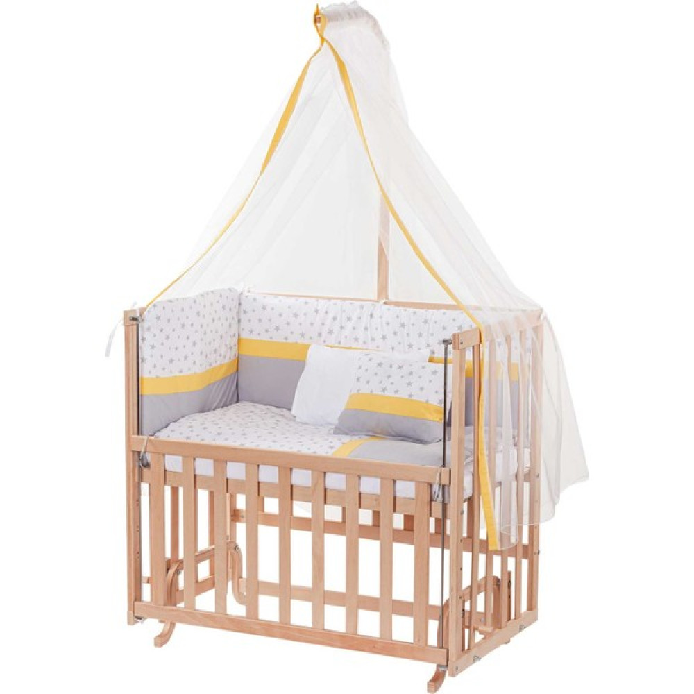 Babycom Anne Yanı Naturel Boyasız 50*90 Ahşap Beşik + Sarı Biyeli Uyku Seti Beşik Fiyatı