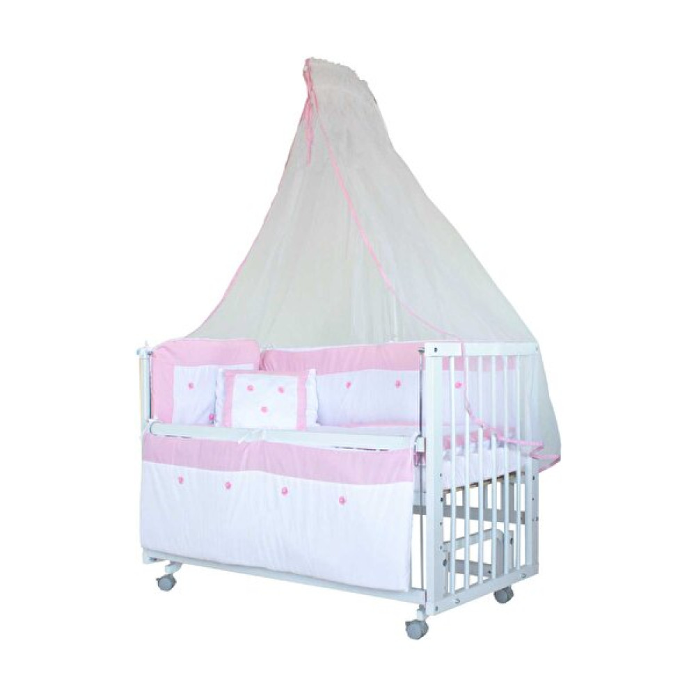 Babycom Beyaz Rüya 60x120 CM Anne Yanı Sallanır Tekerlekli Beşik + Pembe Çiçekli Uyku Seti Bebek Oyun Parkı & Beşikleri Fiyatı