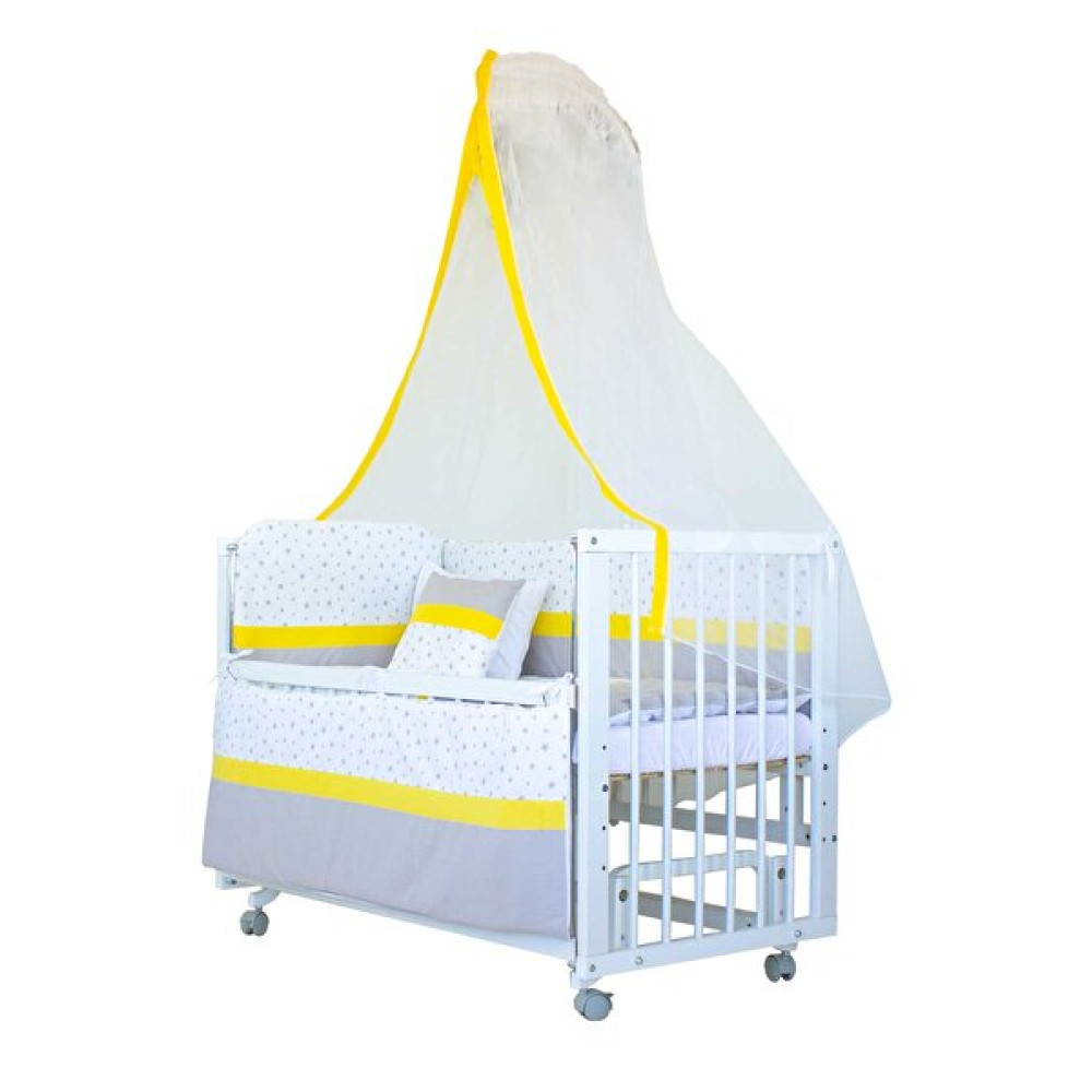 Babycom Beyaz Rüya 60x120 CM Anne Yanı Sallanır Tekerlekli Beşik - Sarı Biyeli Uyku Seti Bebek Oyun Parkı & Beşikleri Fiyatı
