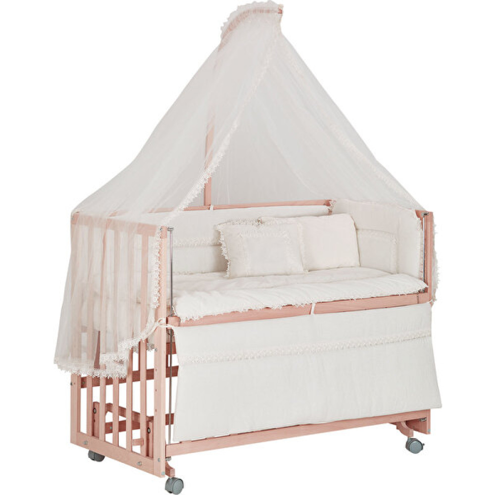 Babycom Doğal Boyasız - Tekerlekli - 4 Kademeli Anne Yanı Ahşap 60 x 120 Beşik + Uyku Seti - Krem Beşik Fiyatı