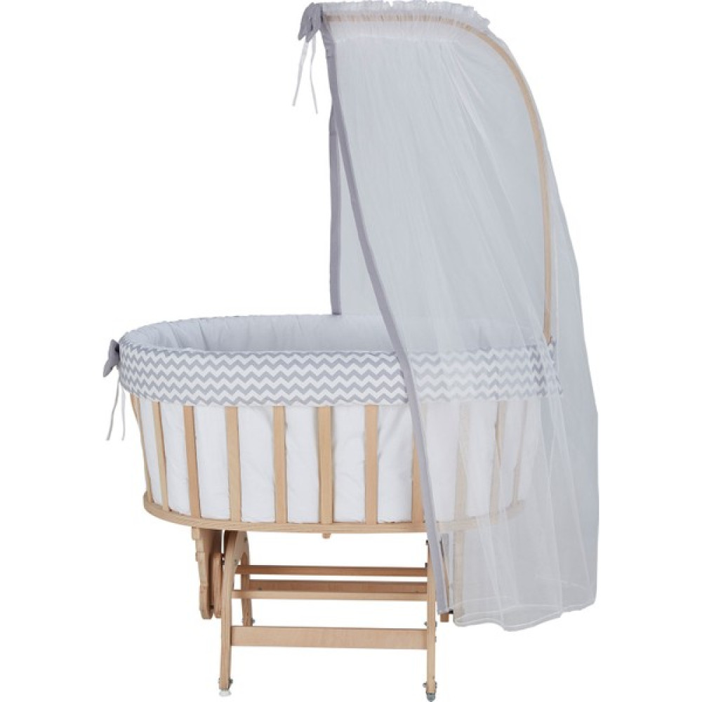 Babycom Naturel Boyasız Ahşap Sepet Beşik + Gri Zikzak Uyku Seti Beşik Fiyatı