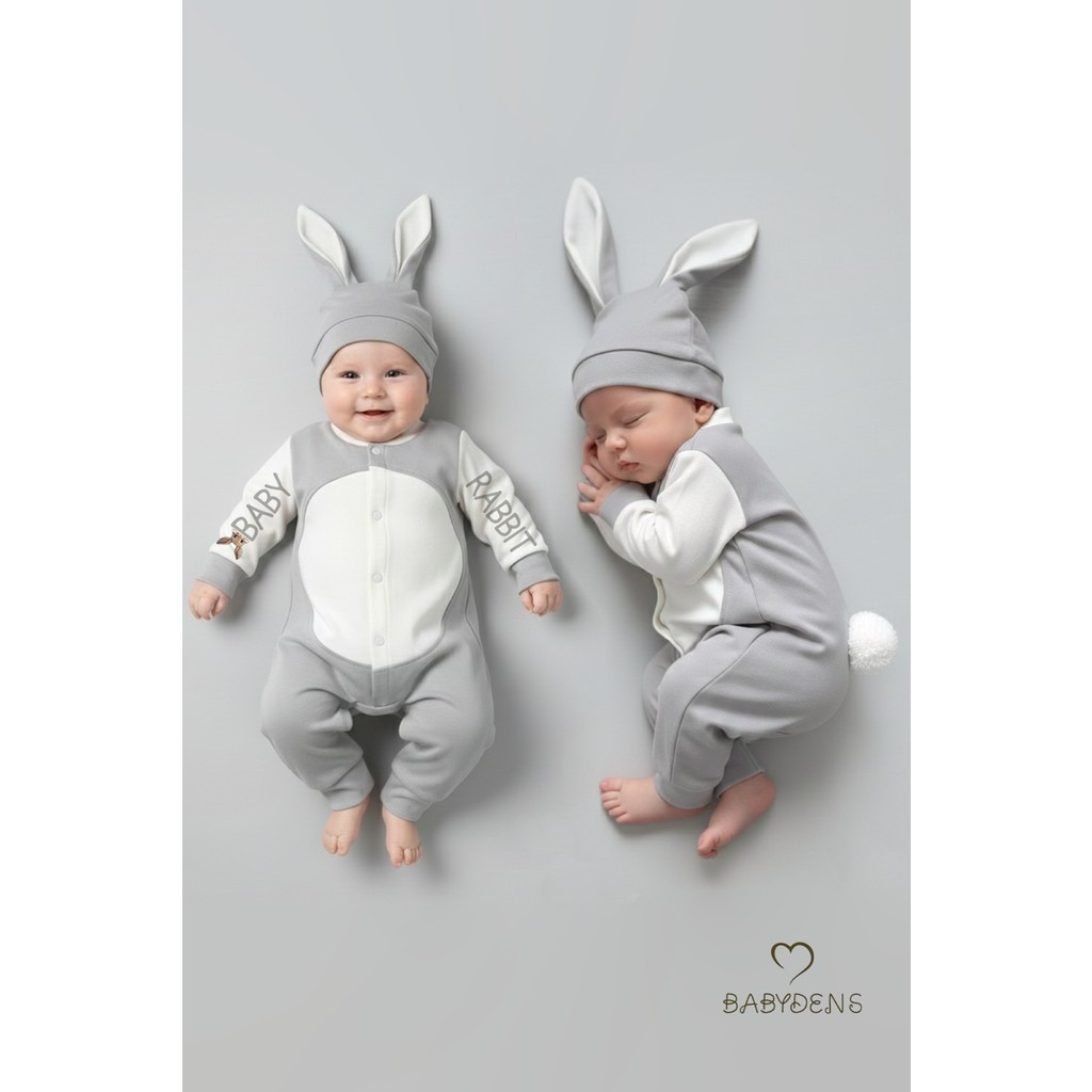 Babyden's Bebek Tavşanlı Tulum Şapka Set %100 Pamuklu Çıtçıtlı,ayarlanır Ponponlu Unisex Yenidoğan Tulum Seti Giyim & İç Giyim Fiyatı
