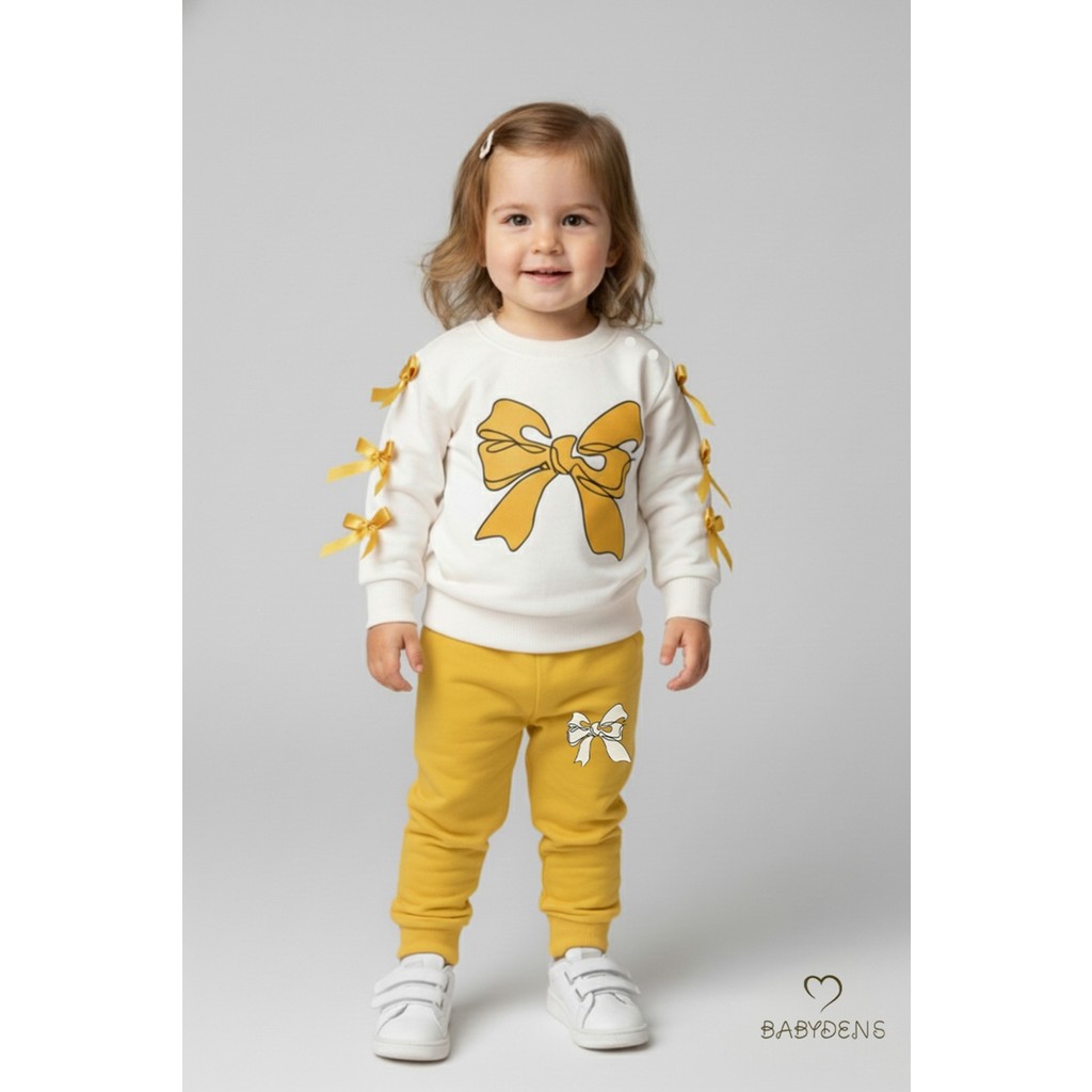 Babyden's Fiyonklu Kız Bebek 2’li Alt-Üst Takımı Omuz Çıtçıtlı,Yan Kurdele Detaylı,%100 Pamuk Mevsimlik Sarı Diğer Fiyatı