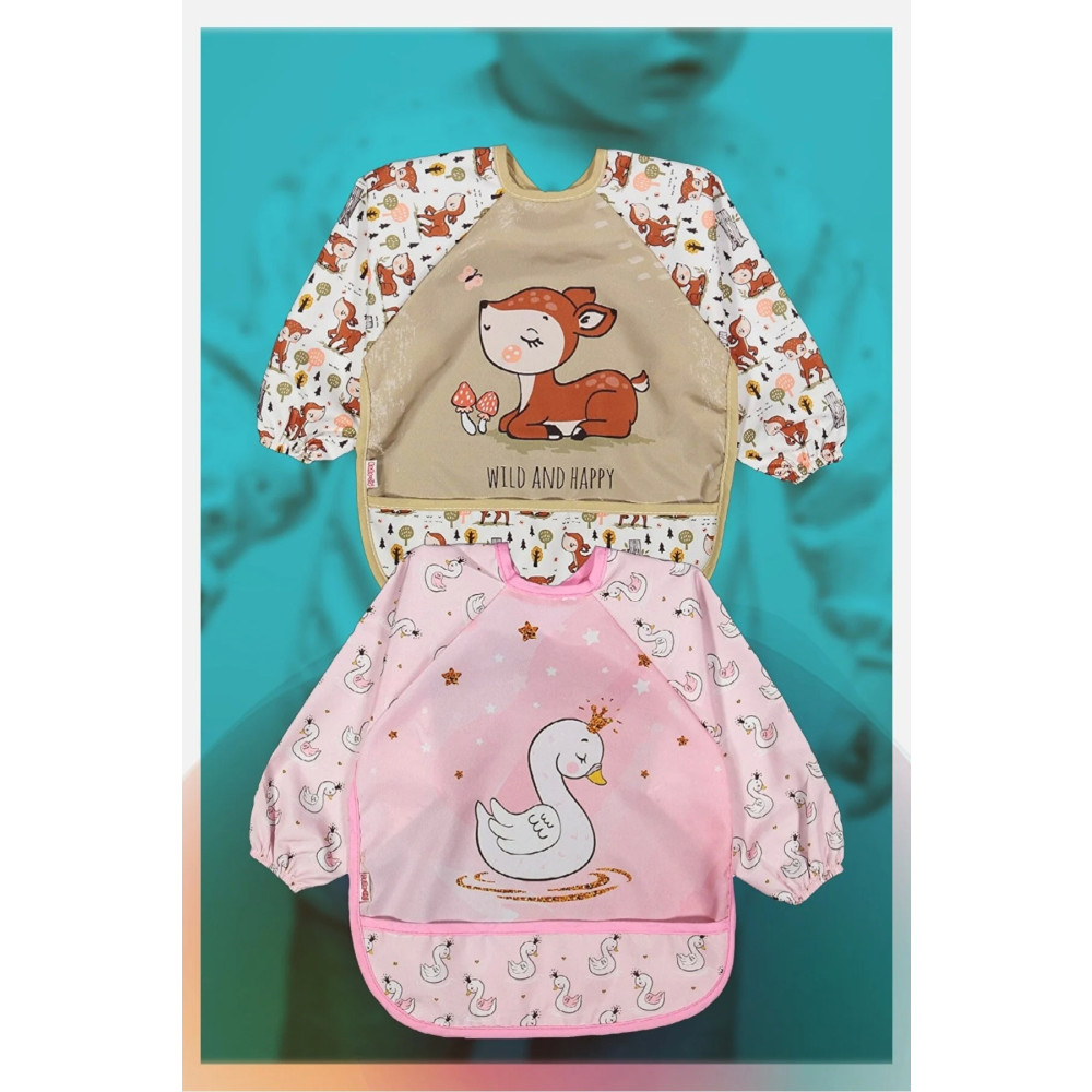 Babydonat Giyilebilir Kollu Mama Önlüğü 0-2 Yaş (KUĞU-KARACA) Standart Beden Mama Önlüğü Fiyatı