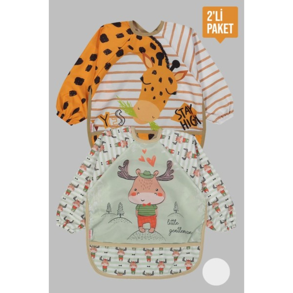 Babydonat Giyilebilir Kollu Mama Önlüğü 0-2 Yaş (Zürafa- Geyik) - Turuncu - Standart Mama Önlüğü Fiyatı