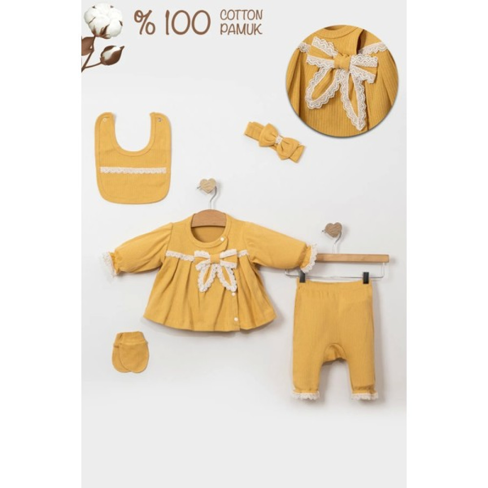 Babydonat Güpürlü Fiyonk Detaylı % 100 Pamuk 5'li Kız Bebek Hastane Çıkışı Bebek Hastane Çıkışı Fiyatı