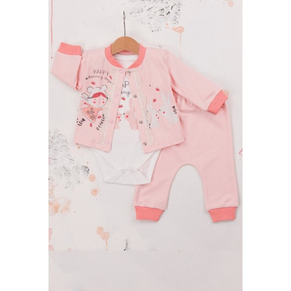 Babydonat Happy Dancing Desenli 3'lü Hırkalı Kız Bebek Takım Bebek Giysi Takım Fiyatı