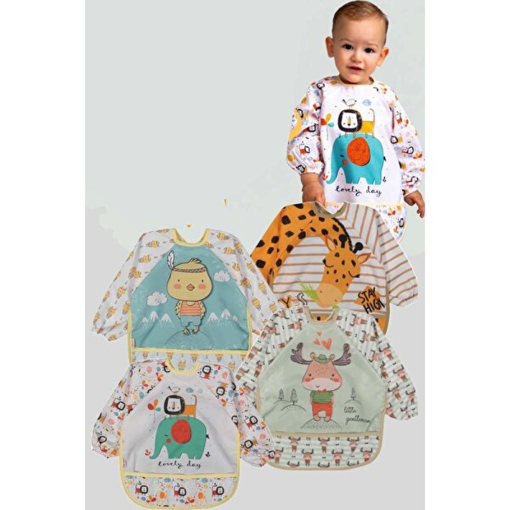 Babydonat Hayvan Figürlü Sıvı Geçirmez 4'lü Uzun Kollu Mama Önlüğü - Standart - 0 - 2 Yaş Mama Önlüğü Fiyatı