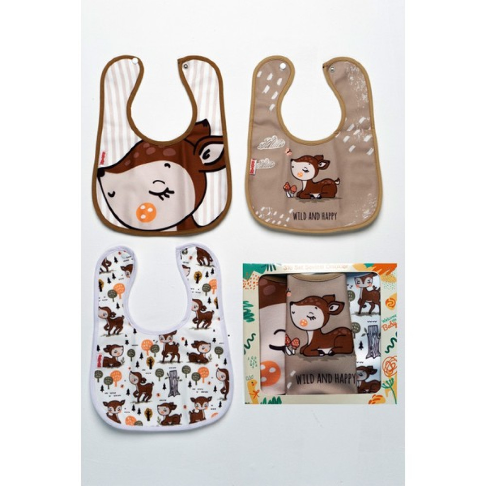 Babydonat Karaca Temalı Kare 3 Parça Microfiber Mama Önlüğü Kendi Kutusunda (Su Geçirmez) Çıtçıtlı - Renkli - 0 - 2 Yaş Mama Önlüğü Fiyatı