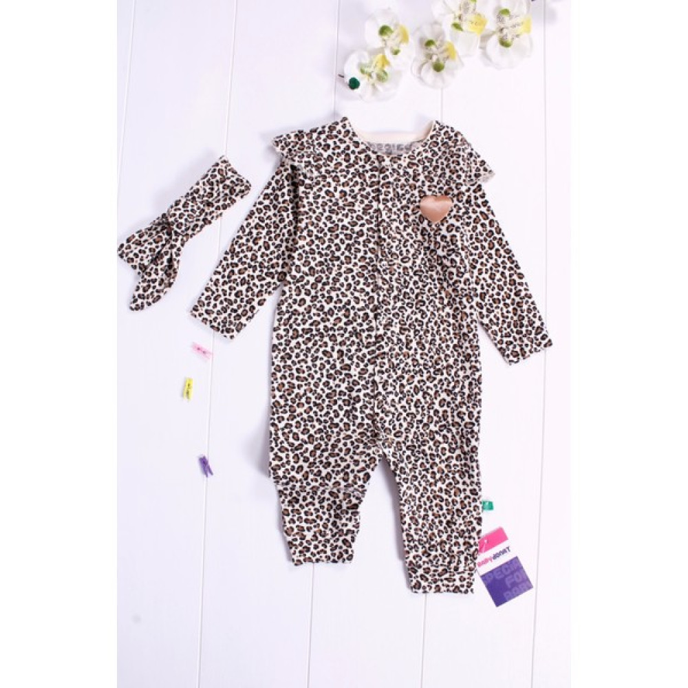 Babydonat Leopar Desenli Saç Bandanalı Kız Bebek Tulumu Kız Çocuk Tulum ve Salopet Fiyatı