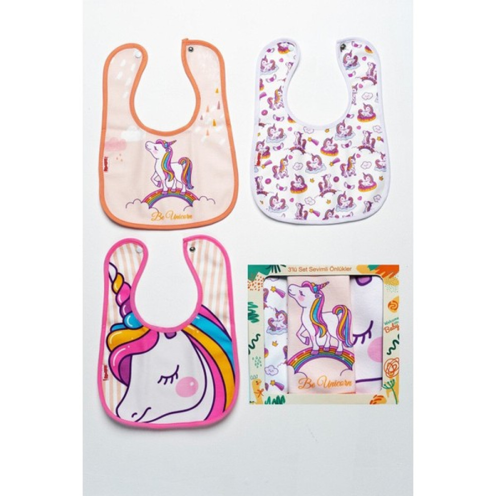 Babydonat Unicorn Temalı Kare 3 Parça Microfiber Mama Önlüğü Kendi Kutusunda (Su Geçirmez) Çıtçıtlı - Renkli - 0 - 2 Yaş Mama Önlüğü Fiyatı