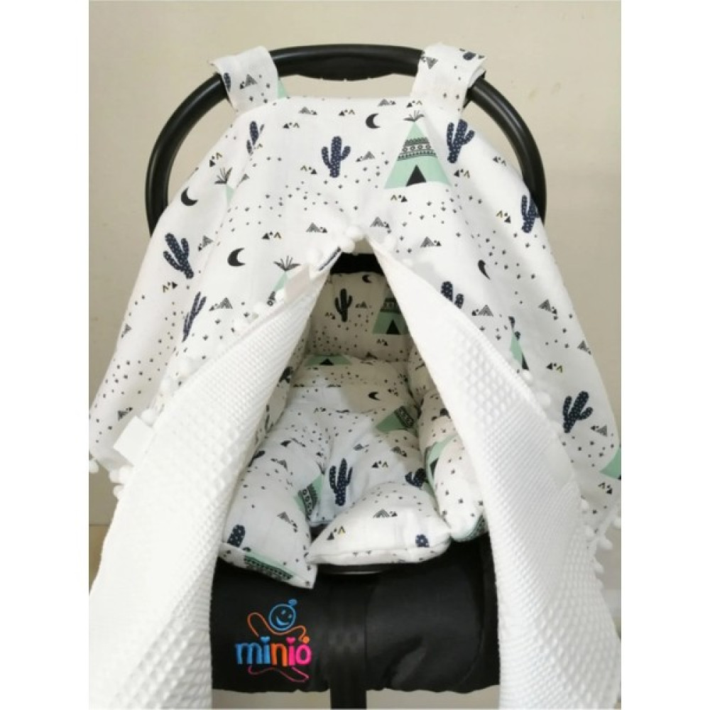 Babylifehome %100 Pamuk Müslin Çift Taraflı Puset Örtüsü ve Minderi - Beyaz Bebek Oto Koltuğu Fiyatı