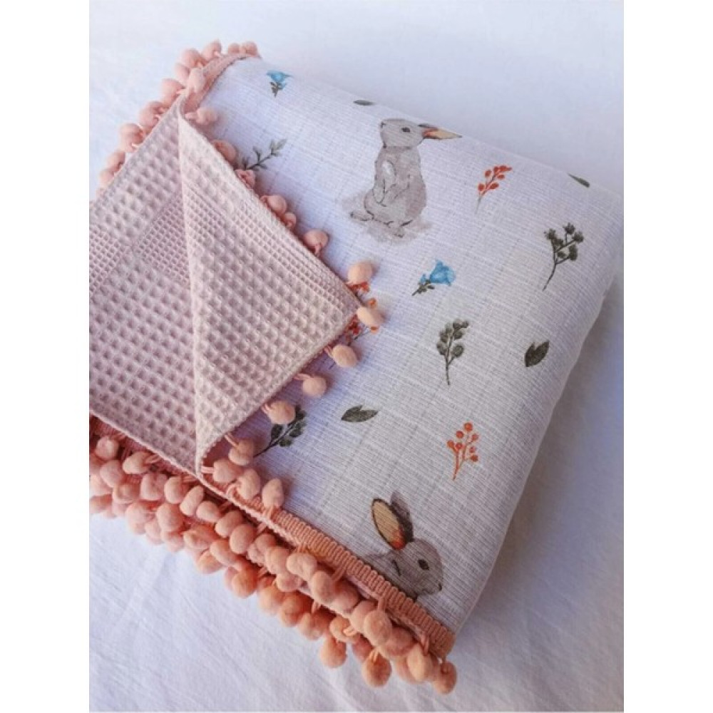 Babylifehome Çok Amaçlı Çift Katlı Müslin Pike Battaniye %100 Pamuk Bez Örtü - Somon Bebek Battaniyesi Fiyatı