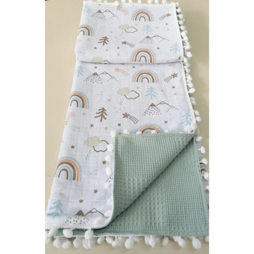 Babylifehome Çok Amaçlı Çift Katlı Müslin Pike Battaniye %100 Pamuk Bez Örtü - Yeşil Bebek Battaniyesi Fiyatı