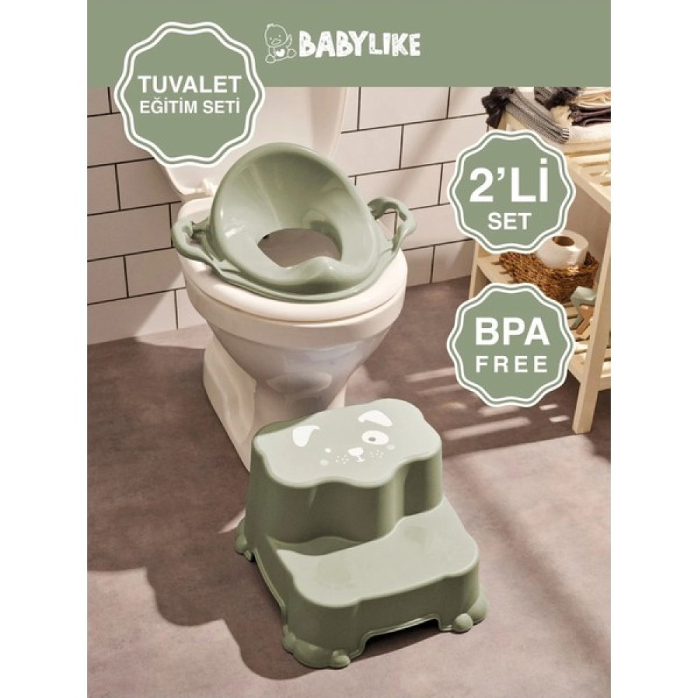 Babylike Çocuklar Için Tuvalet Eğitim Seti- Kaydırmaz Katlı Basamak ve Kulplu Klozet Adaptörü&koltuğu - 0 - 6 Yaş - Yeşil Bebek Lazımlık Fiyatı