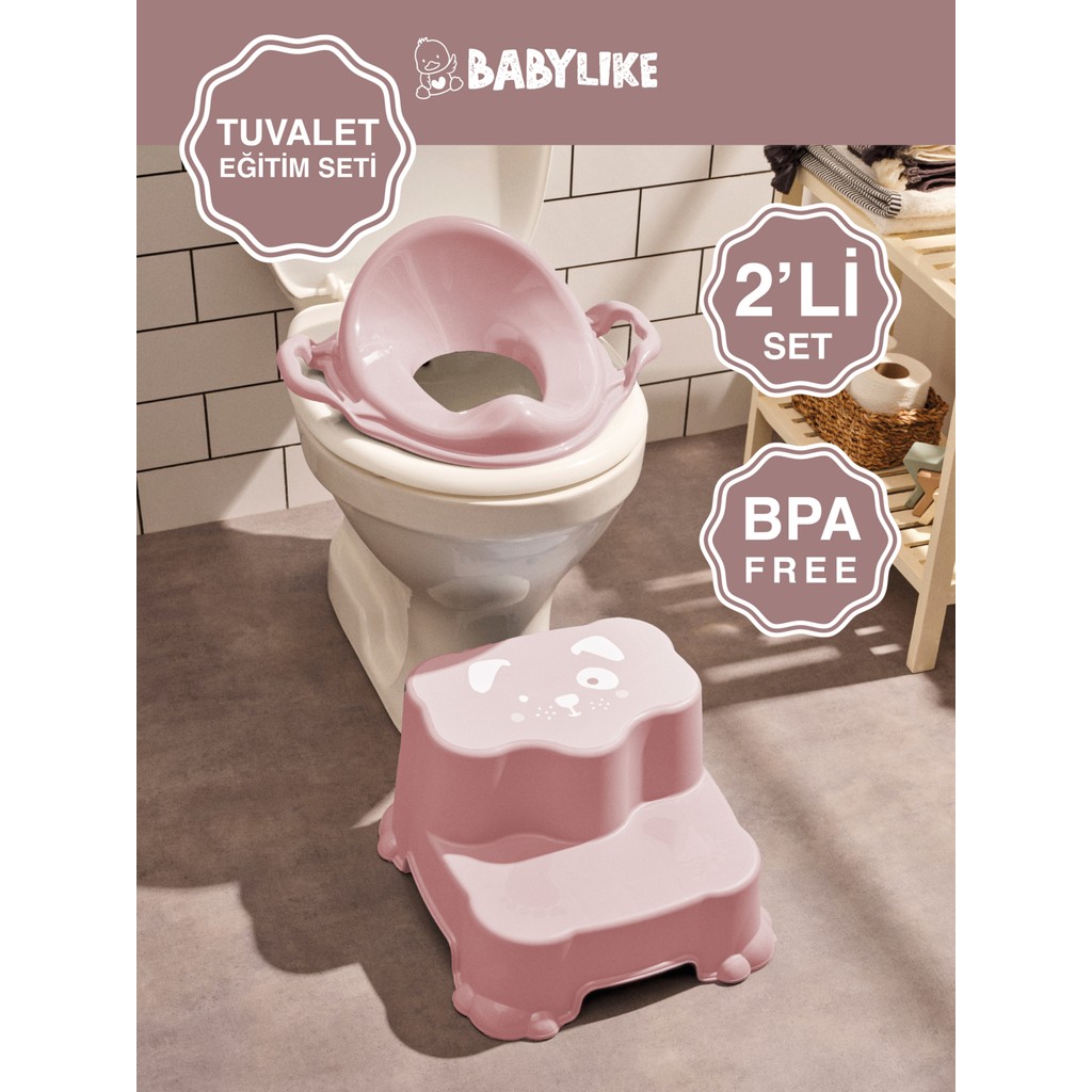 Babylike Çocuklar Için Tuvalet Eğitim Seti- Kaydırmaz Katlı Basamak ve Kulplu Klozet Adaptörü&koltuğu - Pembe Diğer Fiyatı