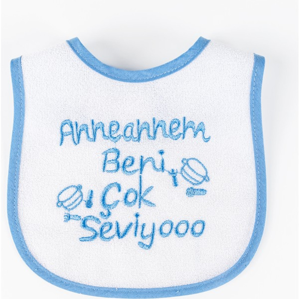 Babymod Anneannem Beni Çok Seviyo Yazılı Erkek Bebek Su Geçirmez Mama Önlüğü - 6 - 12 Ay - Mavi Mama Önlüğü Fiyatı