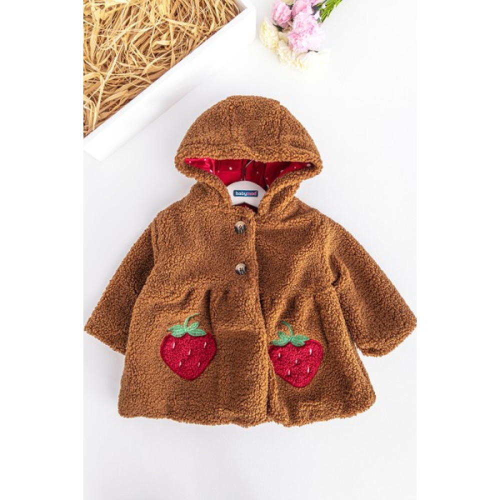 Babymod Çilek Işlemeli Kapüşonlu Kız Bebek Peluş Mont Bebek Montu Fiyatı