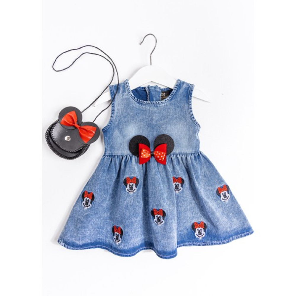 Babymod Denim Kumaş Fiyonklu Çantalı Bebek Elbise Bebek Elbisesi Fiyatı