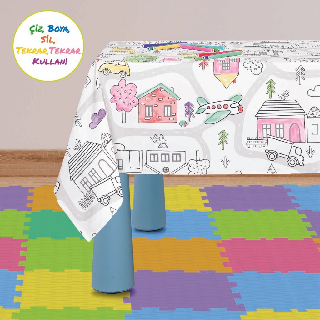 Baby'ness Boyanabilir Silinebilir Masa Örtüsü Elyaf Astarlı Muşamba 100X140cm Pvc Sıvı Geçirmez Leke Tutmaz Fantastik Şehir - Beyaz - 110 x 140 cm SSD / Solid State Drive Fiyatı