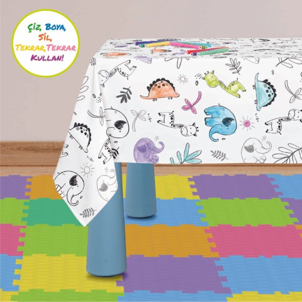 Baby'ness Boyanabilir Silinebilir Masa Örtüsü Elyaf Astarlı Muşamba 100X140cm Pvc Sıvı Geçirmez Leke Tutmaz Hayvanlar Alemi - 110 x 140 cm Masa Örtüsü Fiyatı