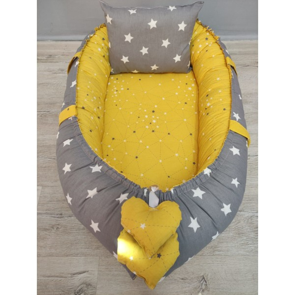 Babynest Dünyası Gri Yıldız, Sarı Samanyolu Kombin Orijinal Babynest, Yastık Ana Kucağı ve Oto Koltuğu Fiyatı
