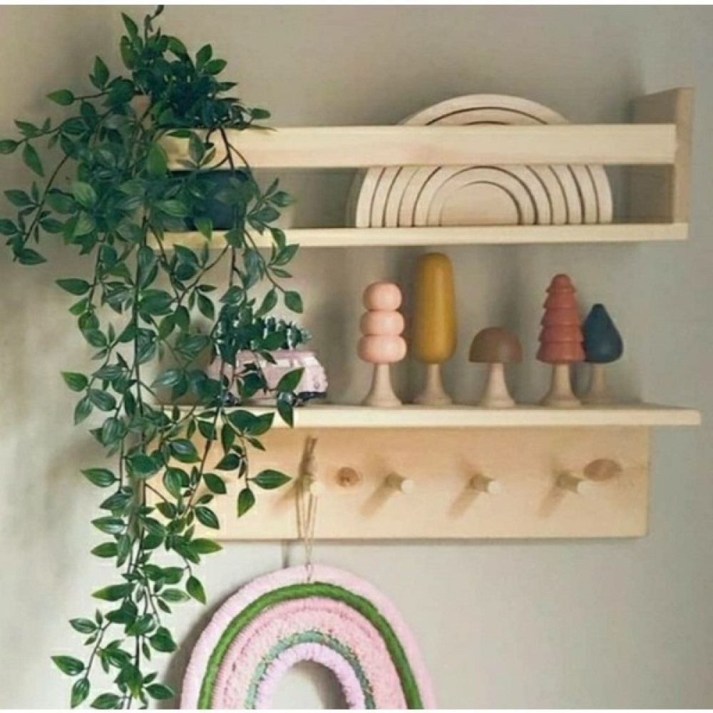 Babyroomstore Ahşap Askılık Raf ve Kitaplık Raf Eğitici Montessori Raf 2li 60 cm Duvar Rafı Fiyatı