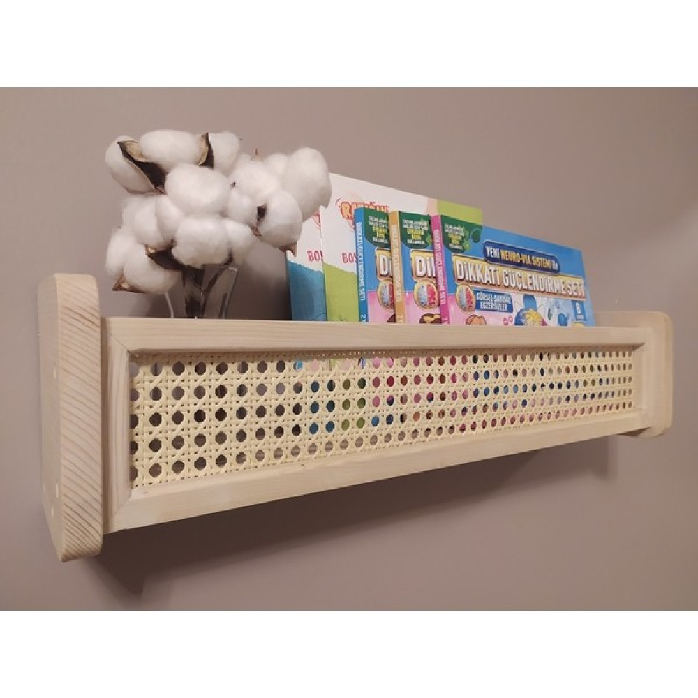Babyroomstore Hazeranlı Ahşap Montessori Kitaplık Bebek ve Çocuk Odası Hasır Raf Duvar Rafı Fiyatı