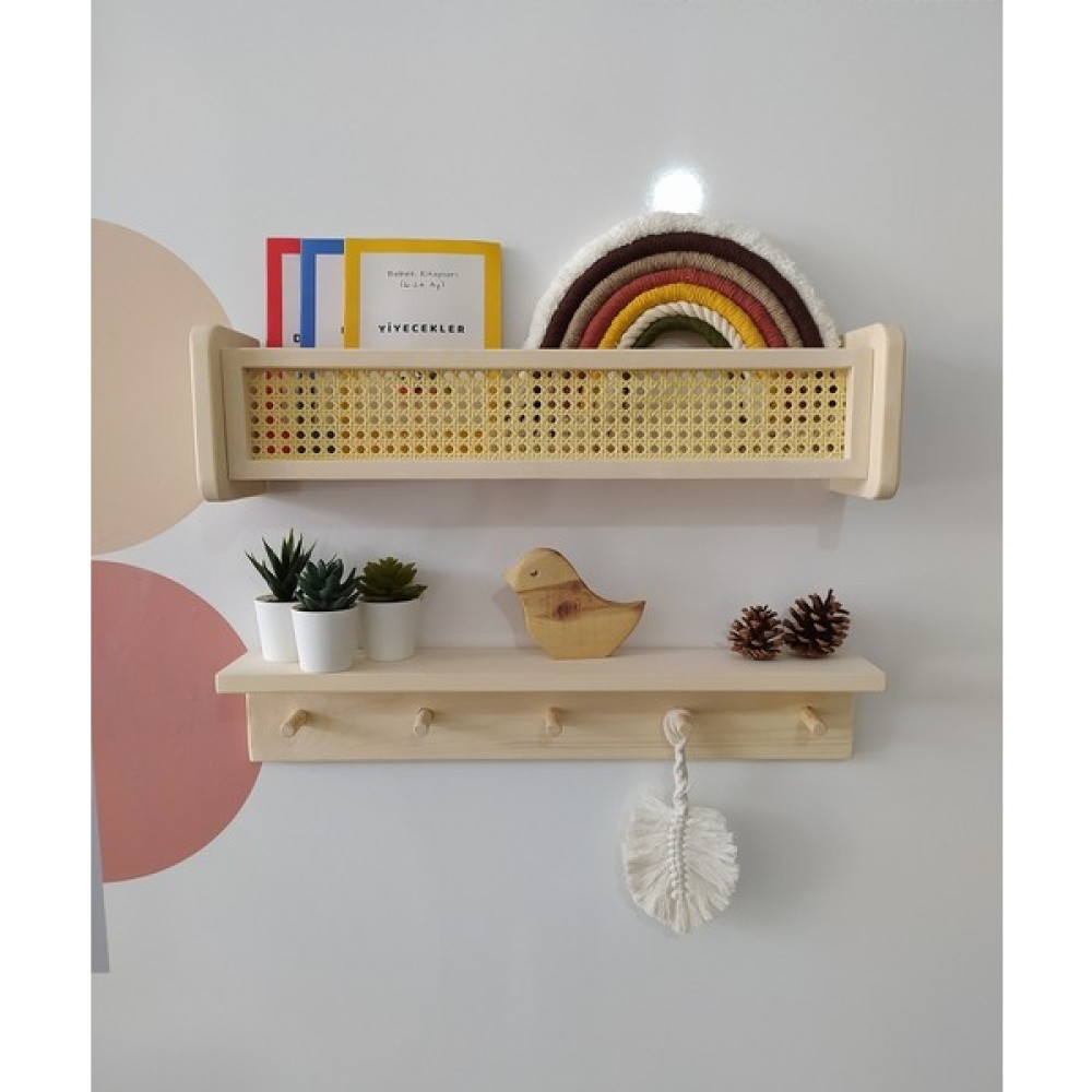 Babyroomstore Hazeranlı Ahşap Raf & Ahşap Askılı Raf Ikili Raf 60CM Duvar Rafı Fiyatı