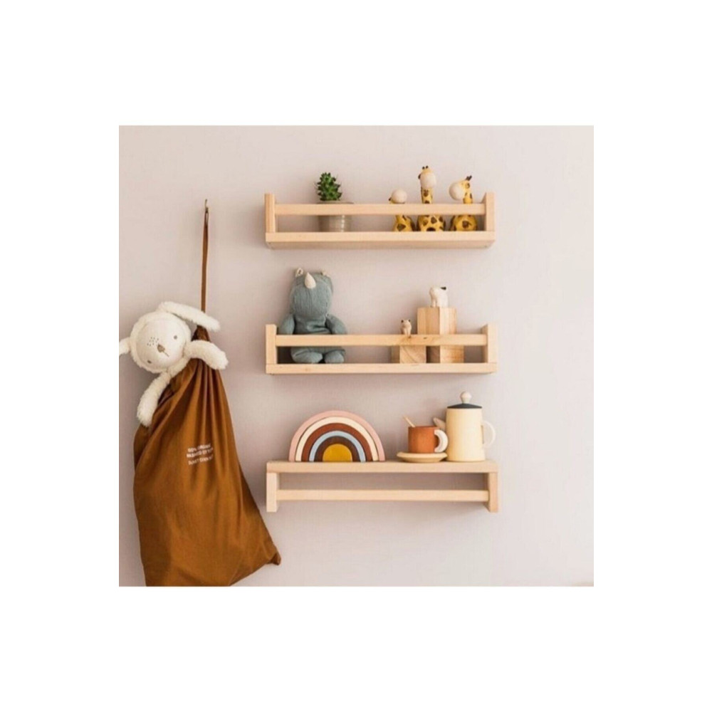 babyroomstore Montessori Kitaplık Çocuk Bebek Odası Rafı Ahşap Kitaplık Askılık 60 Cm 3lü Ters Düz Raf Bebek-Çocuk Odası Fiyatı