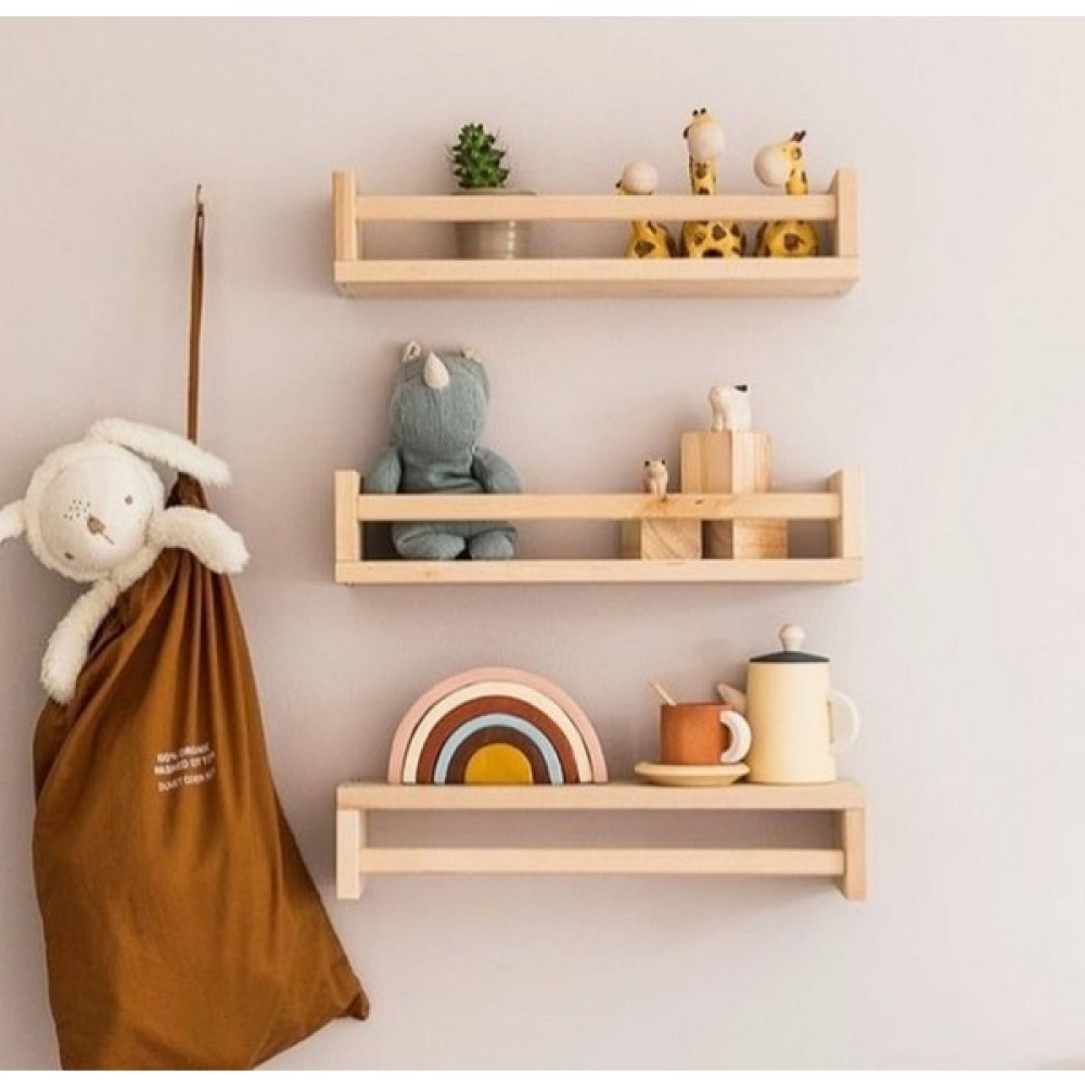 Babyroomstore Montessori Kitaplık Çocuk Bebek Odası Rafı Ahşap Kitaplık Askılık 60CM 3lü Ters Düz Raf Duvar Rafı Fiyatı