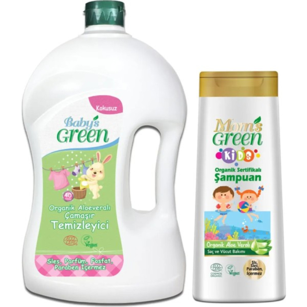 Baby's Green 2'li Set Baby's Green Organik Çamaşır Deterjanı 1500 ml ve Kids Çocuk Şampuanı 400 ml Çamaşır Yıkama Fiyatı