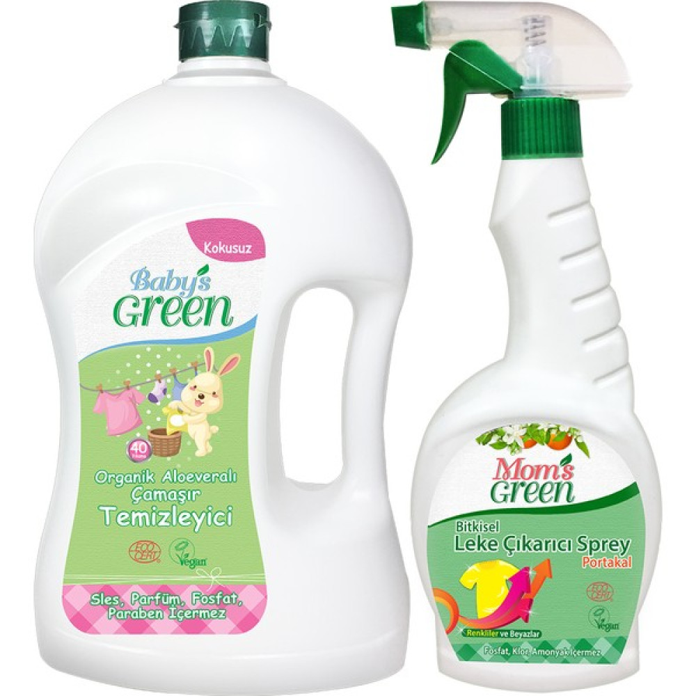 Baby's Green 2'li Set Bebek Çamaşır Deterjanı 40 Yıkama Kokusuz - Bitkisel Leke Çıkarıcı Sprey 750 ml - 1,5 lt Çamaşır Deterjanı Fiyatı