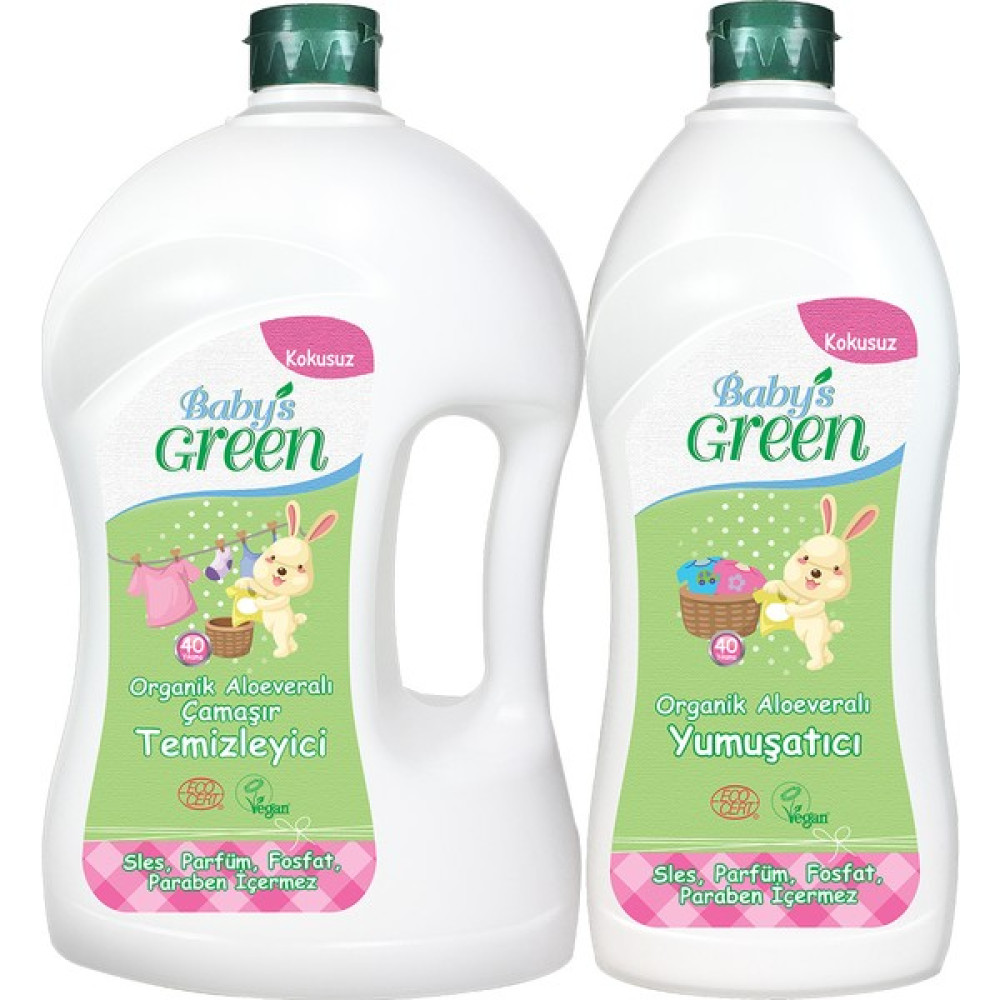 Baby's Green 2'li Set Organik Aloe Veralı Bebek Çamaşır Deterjanı 40 Yıkama - Organik Aloe Veralı Yumuşatıcı - 1,5 lt Çamaşır Deterjanı Fiyatı