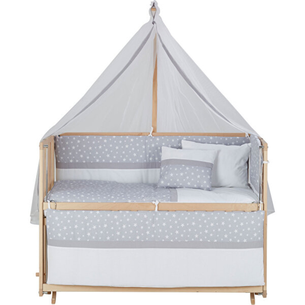 Babytech 70 x 130 cm Naturel Boyasız Beşik + Gri Yıldızlı Uyku Seti Beşik Fiyatı