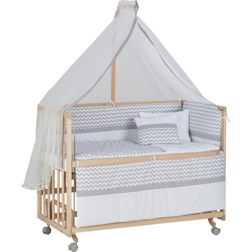 Babytech 70 x 130 cm Naturel Boyasız Tekerlekli Beşik + Gri Zikzak Uyku Seti Beşik Fiyatı