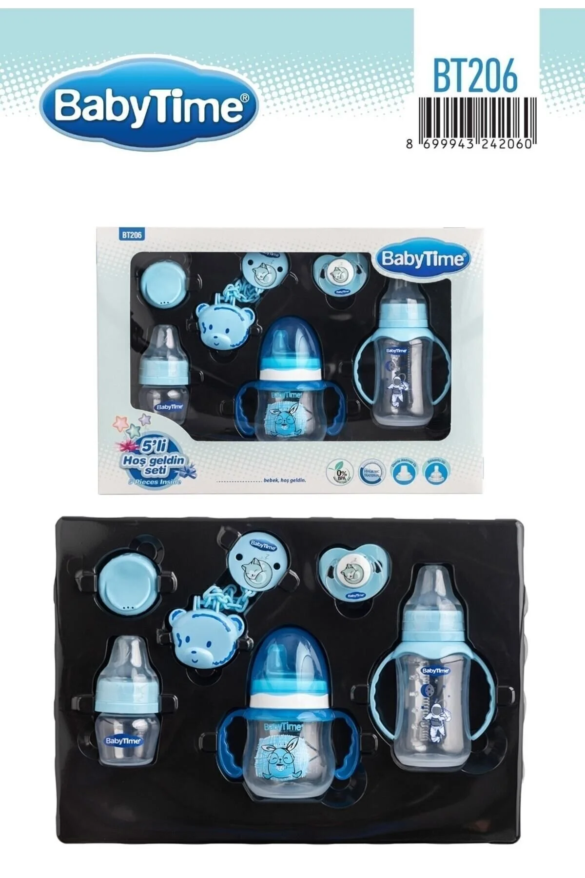 Babytime Bt-206 Mavi Hoşgeldin Seti 5li Biberon Emzik Seti" Biberon Fiyatı