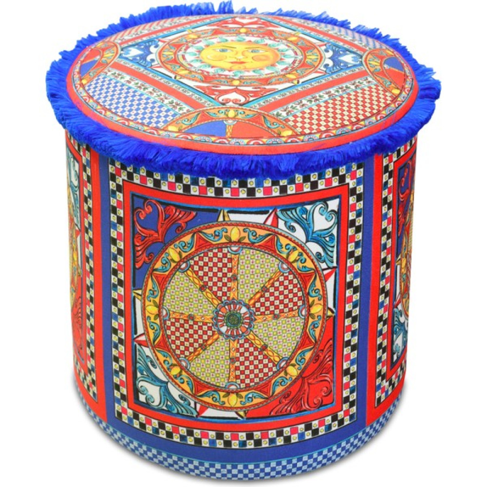 Baci Milano Sole Mio Mavi Püsküllü Dekoratif Puf 45 cm - Bordo - Mavi Puf Fiyatı