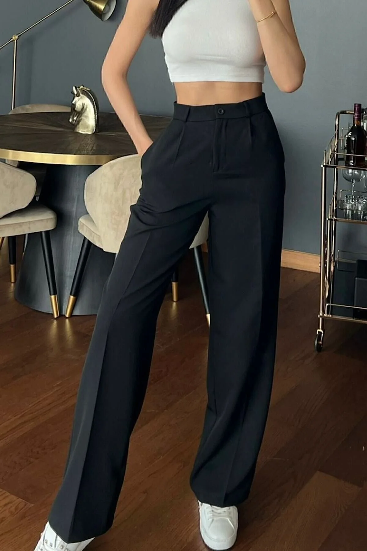 BACK Kadın Siyah Palazzo Pantolon Oversize Orjinal Kesim L Beden" Kadın Pantolon Fiyatı