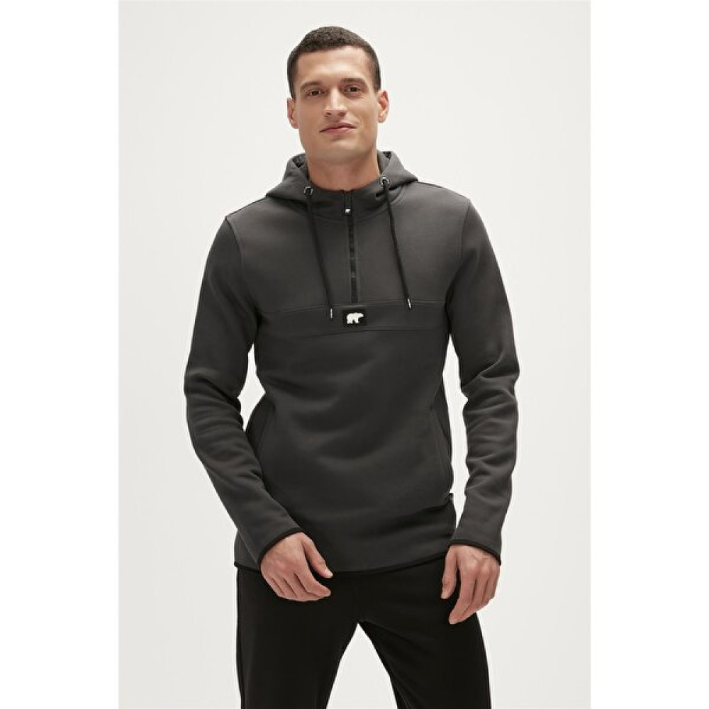 Bad Bear Defence Half-Zip Hoodie Koyu Gri Yarım Fermuarlı Kapüşonlu Erkek Sweatshirt Erkek Sweatshirt Fiyatı