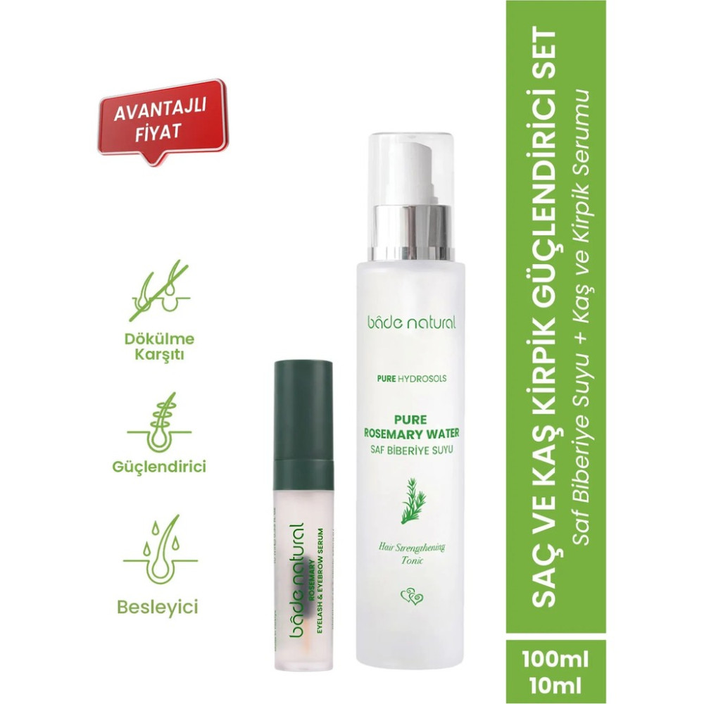 Bade Natural Biberiye Suyu Saç Toniği & Biberiye Yağı Kaş ve Kirpik Serum %100 Doğal Saç Dökülmesine Karşı Ürünler Fiyatı
