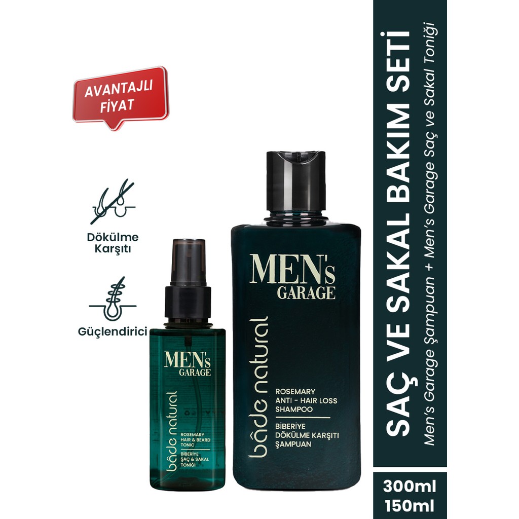 Bade Natural Men's Garage Besleyici ve Güçlendirici Biberiye Şampuan ve Saç & Sakal Toniği Şampuan ve Saç Kremi Fiyatı