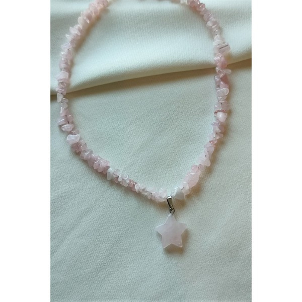 Badeaccessories Pembe Kuvars Yıldız Kırıktaş Doğaltaş Kolye Bijuteri Kolye Fiyatı