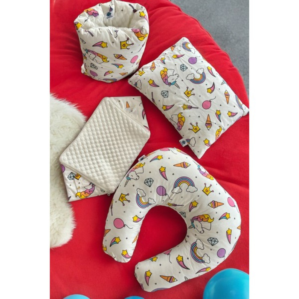Badel Tekstil Bebek Emzirme Yastığı ve Hurç Seti | Unicorn Desen, Dörtlü - Renkli Oto Boyaları Fiyatı