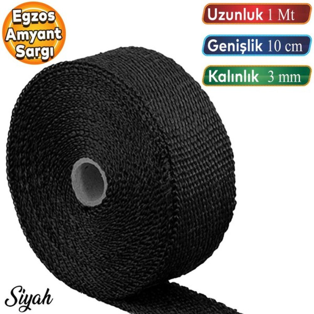 Badem10 1 Metre 10 cm Cam Elyaf Eksoz Sargısı Manifold Sargı Bezi Yanmaz Bant Siyah Amyant 3 mm (Kalınlık) Dış Cephe Yalıtım Malzemeleri Fiyatı