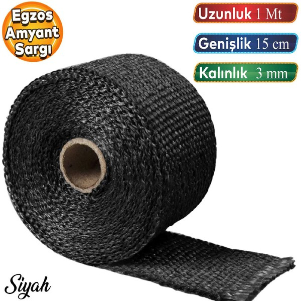 Badem10 1 Metre 15 cm Cam Elyaf Eksoz Sargısı Manifold Sargı Bezi Yanmaz Bant Siyah Amyant 3 mm (Kalınlık) Dış Cephe Yalıtım Malzemeleri Fiyatı