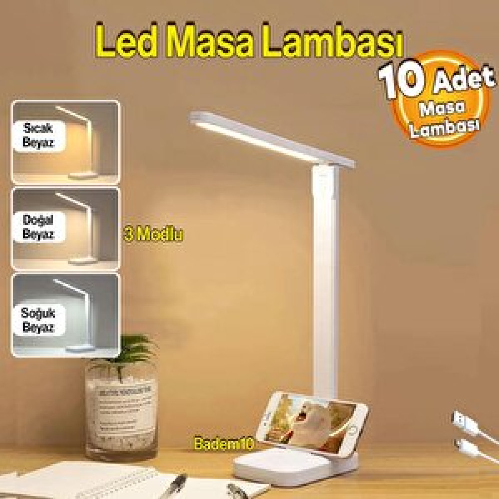 Badem10 10 Adet Şarjlı Masa Lambası 3 Renk Dokunmatik Telefon Standlı Çalışma Okuma Işığı Gece Lambası 9w Masa Lambası Fiyatı
