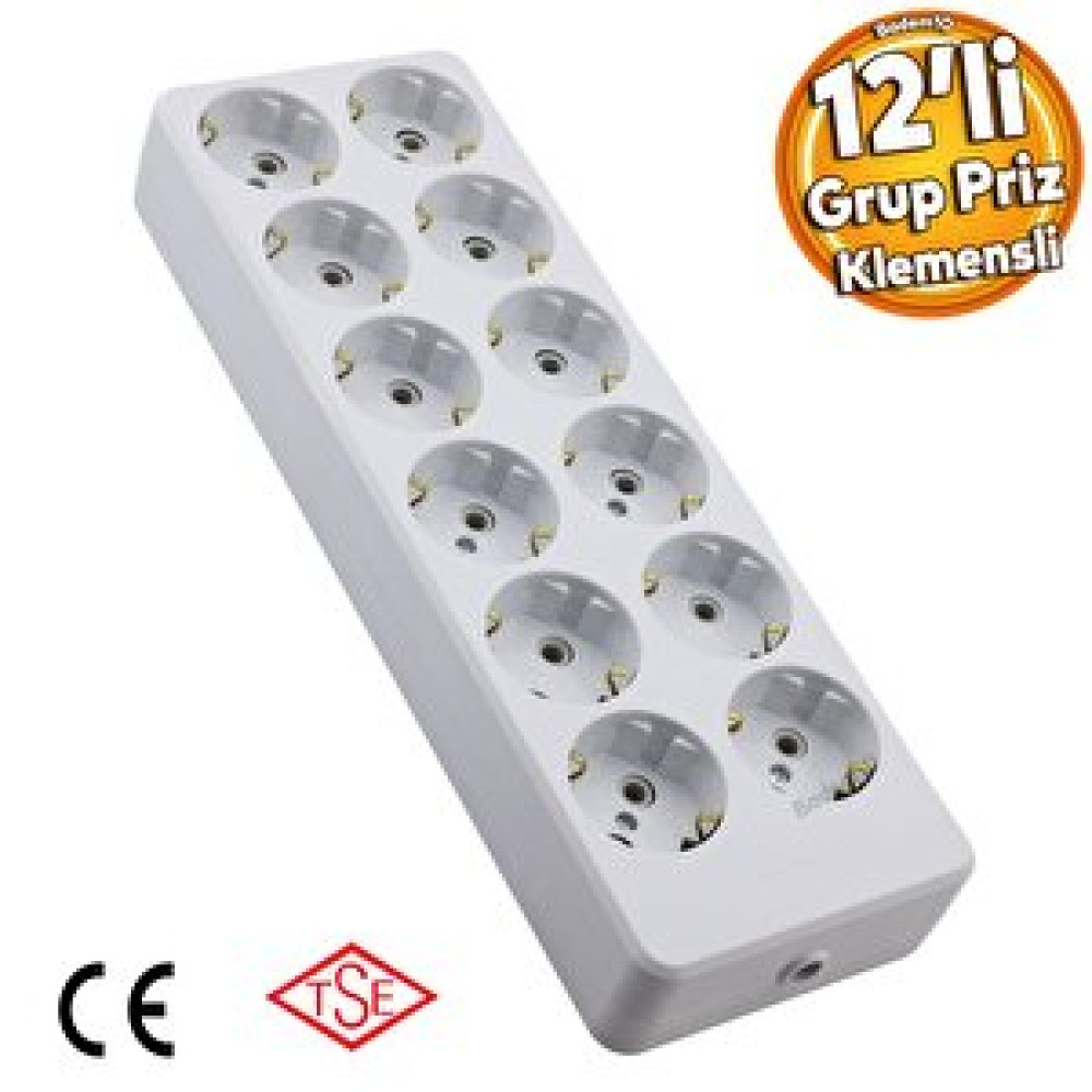 Badem10 12'li Grup Priz Klemensli Fiş Priz Topraklı Çoklu Grup Priz Çoğaltıcı Onikili Kablosuz Prizler Fiyatı