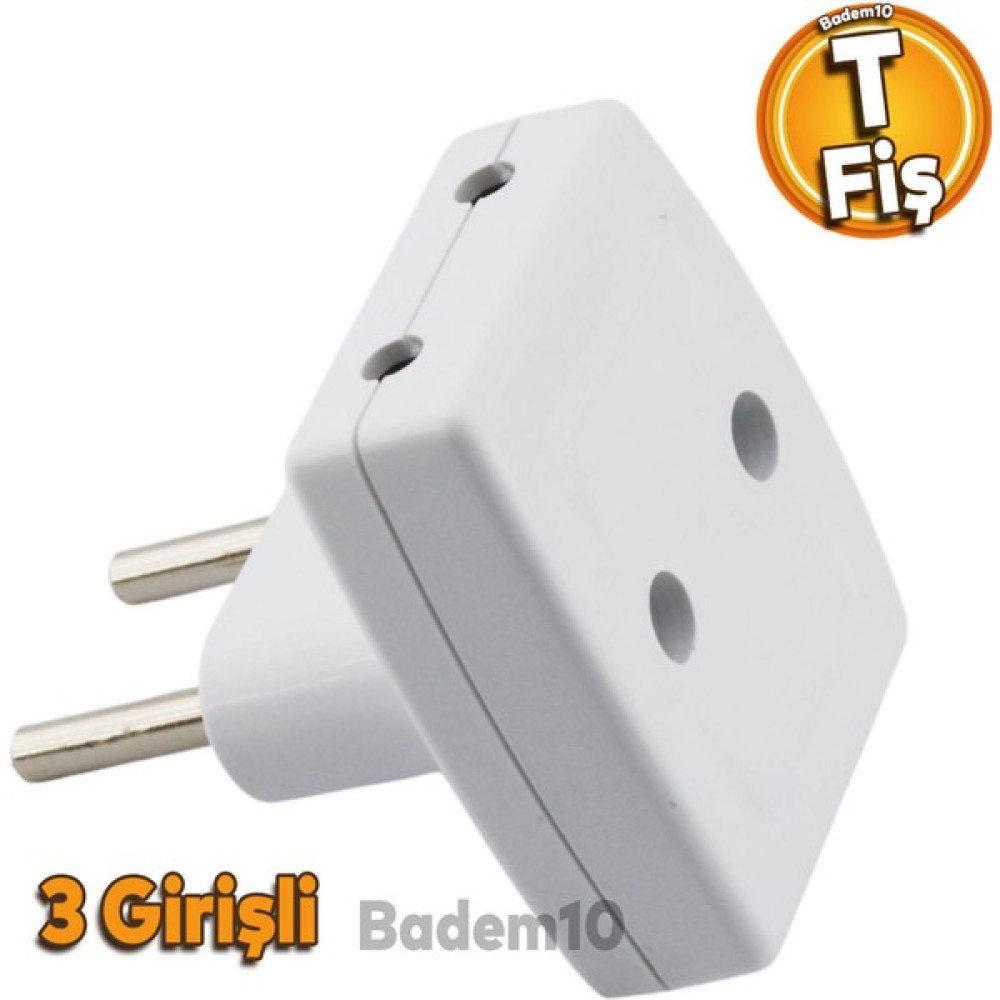 Badem10 3'lü T Fiş Priz Golyat Çoklu Grup Priz Çoğaltıcı Üçlü Golyat Elektrik Prizi - Beyaz Prizler Fiyatı