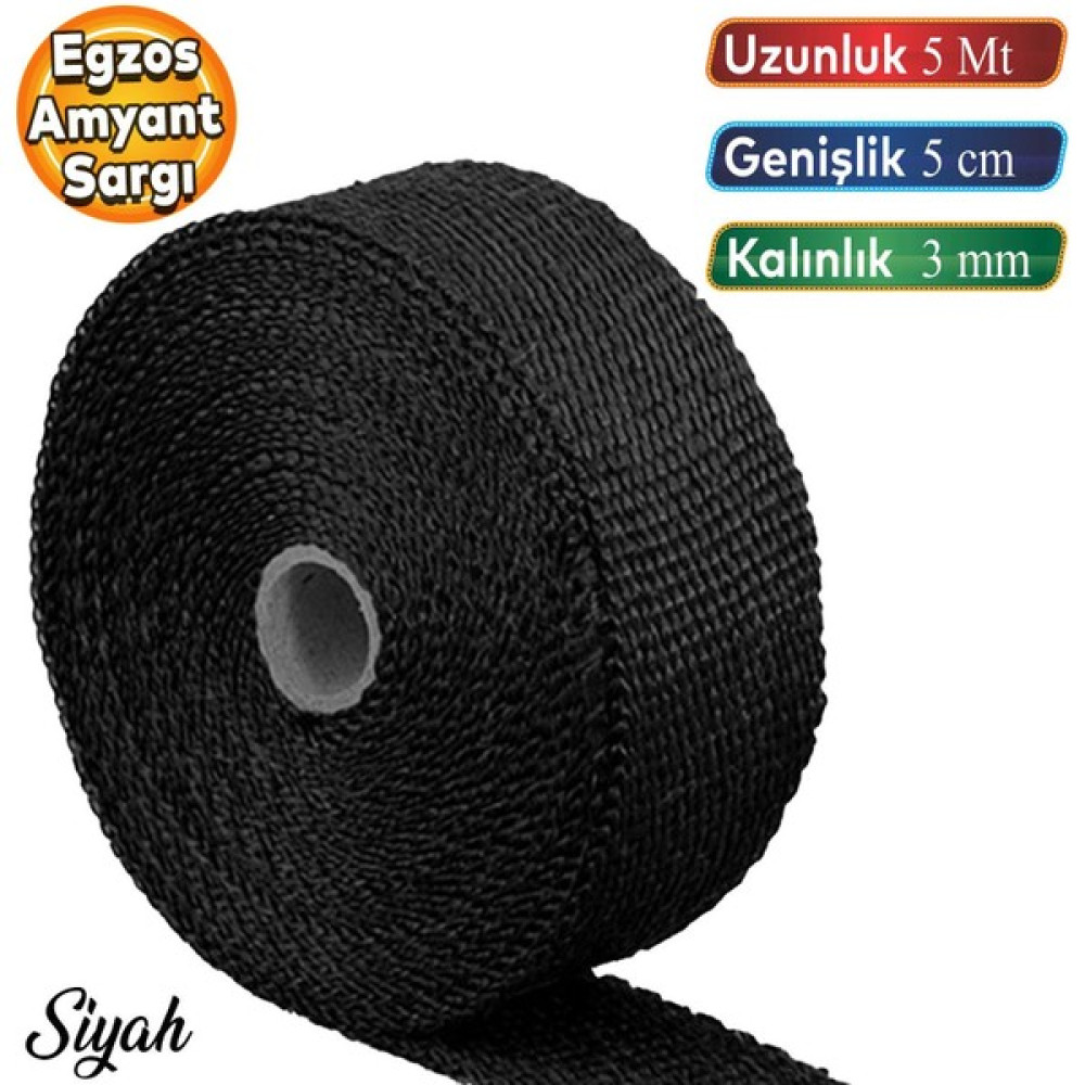 Badem10 5 Metre 5 cm Cam Elyaf Eksoz Sargısı Manifold Sargı Bezi Yanmaz Bant Siyah Amyant 3 mm (Kalınlık) Dış Cephe Yalıtım Malzemeleri Fiyatı